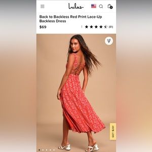 LuLu’s Floral Red Print Lace-Up Backless Dress